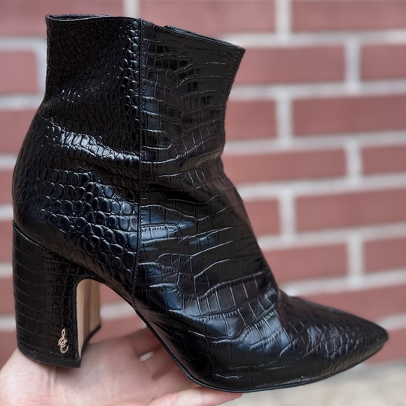Sam Edelman Shoes - Sam Edelman Black Croc-Embossed Ankle Boots